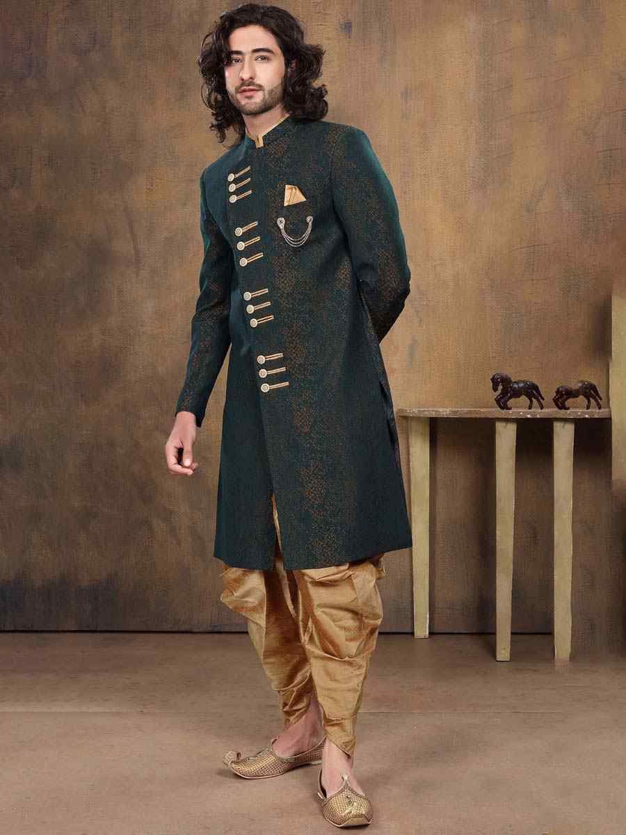 Rama Green Imported Embroidered Wedding Party Sherwani