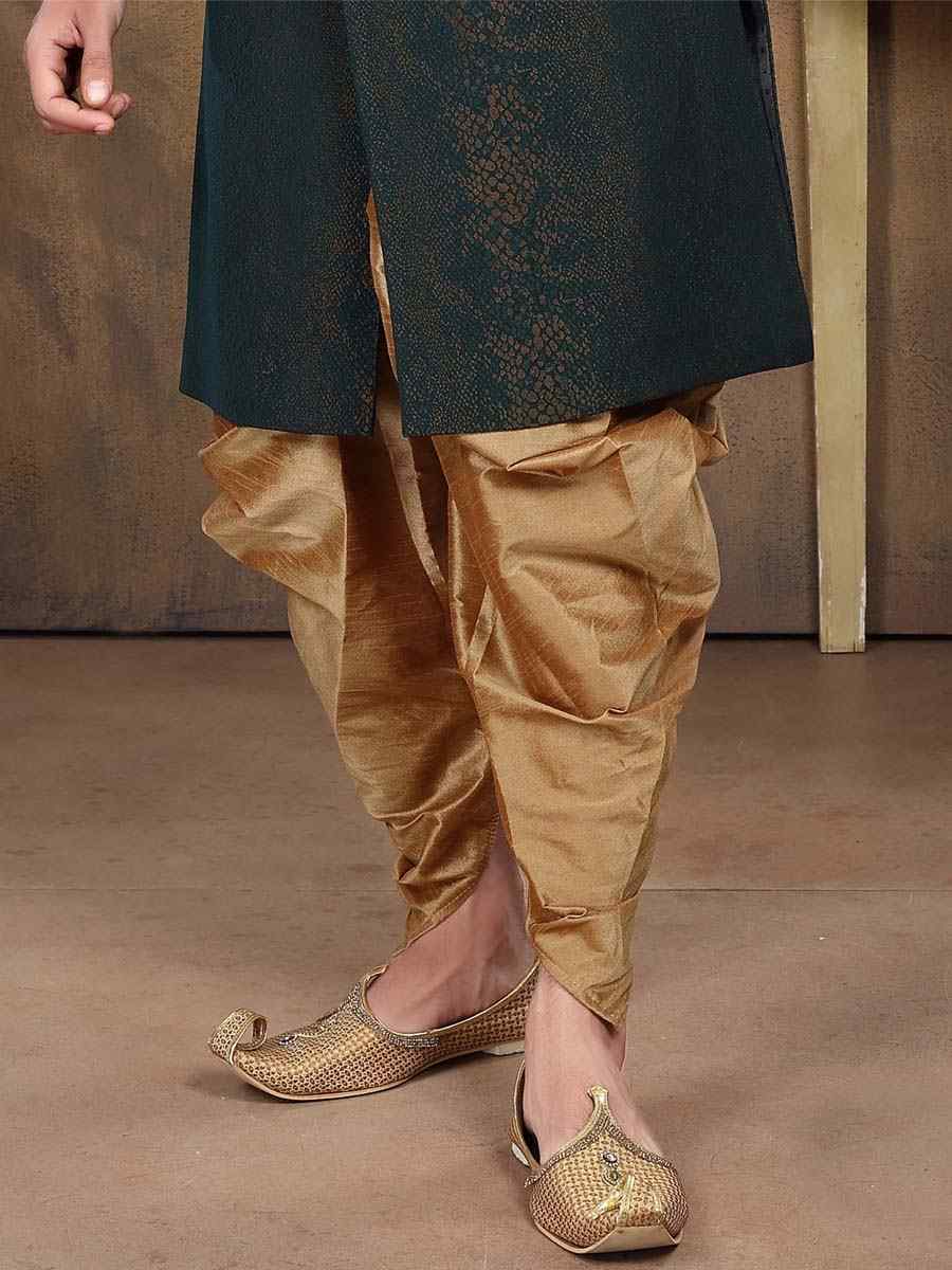 Rama Green Imported Woven Groom Wedding Sherwani