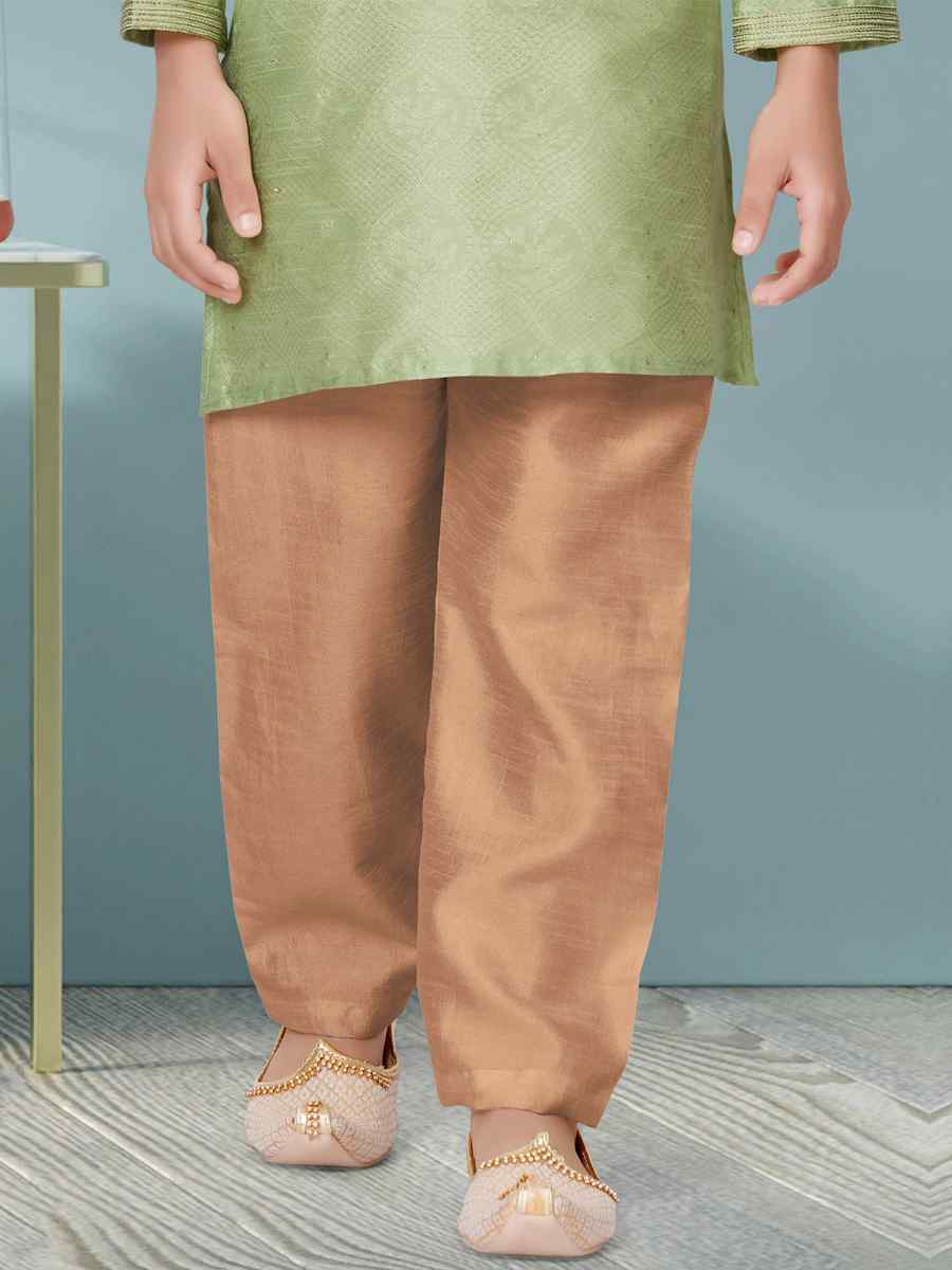 Rama Green Jacquard Floral Party Festival Kurta Pyjama Boys Wear