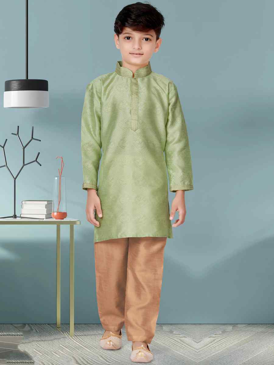 Rama Green Jacquard Floral Party Festival Kurta Pyjama Boys Wear