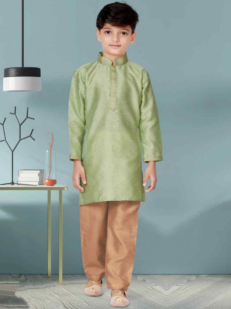 Rama Green Jacquard Floral Party Festival Kurta Pyjama Boys Wear