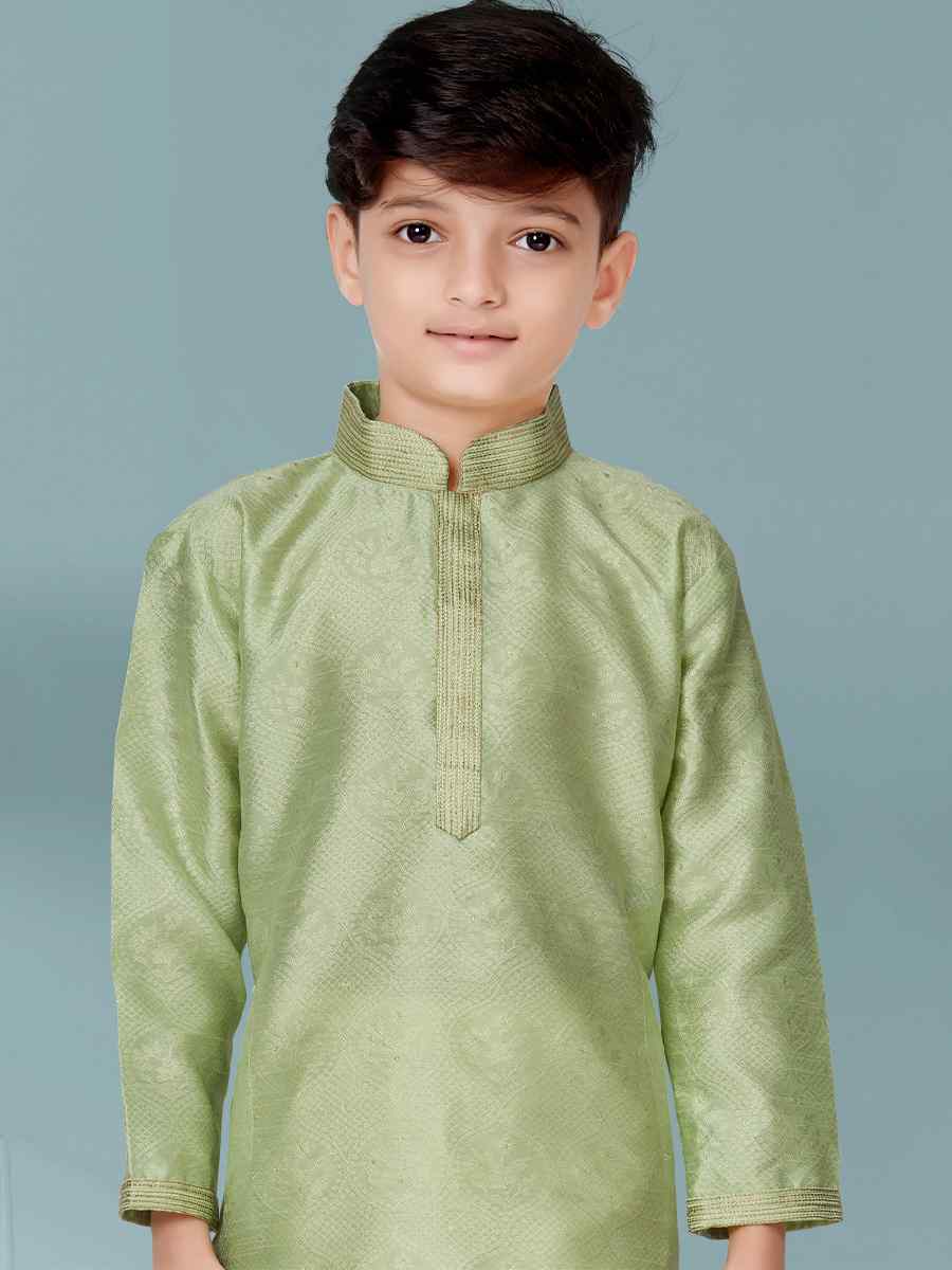Rama Green Jacquard Floral Party Festival Kurta Pyjama Boys Wear