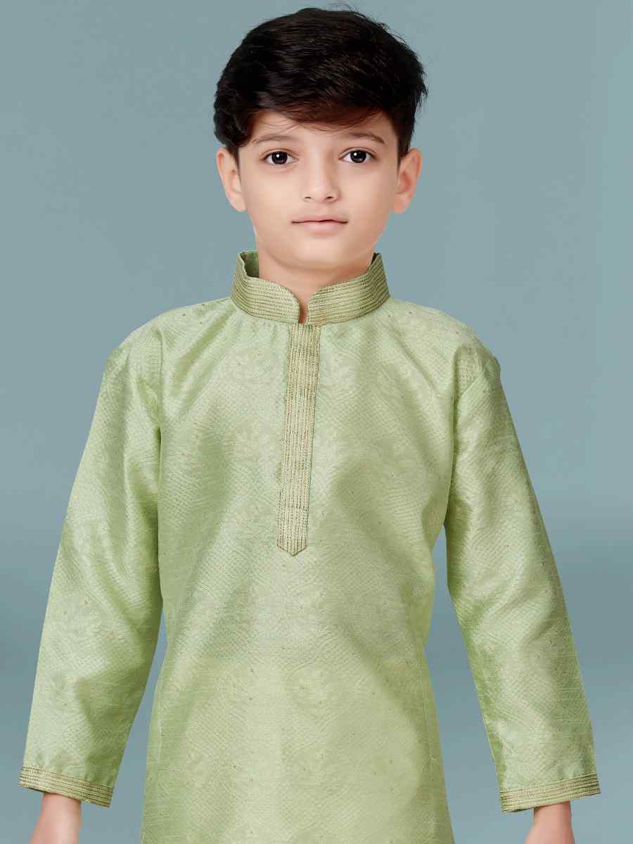 Rama Green Jacquard Floral Party Festival Kurta Pyjama Boys Wear
