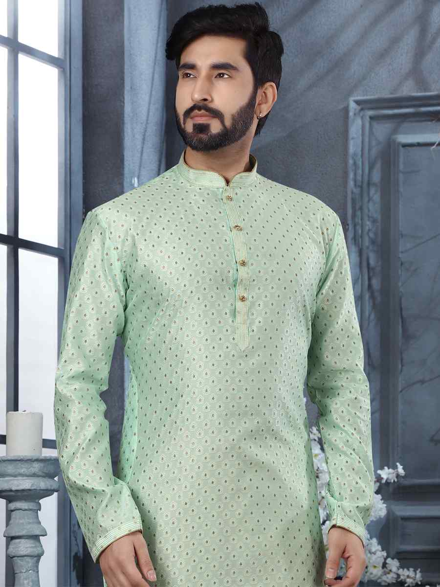 Rama Green Jacquard Woven Festival Party Kurta