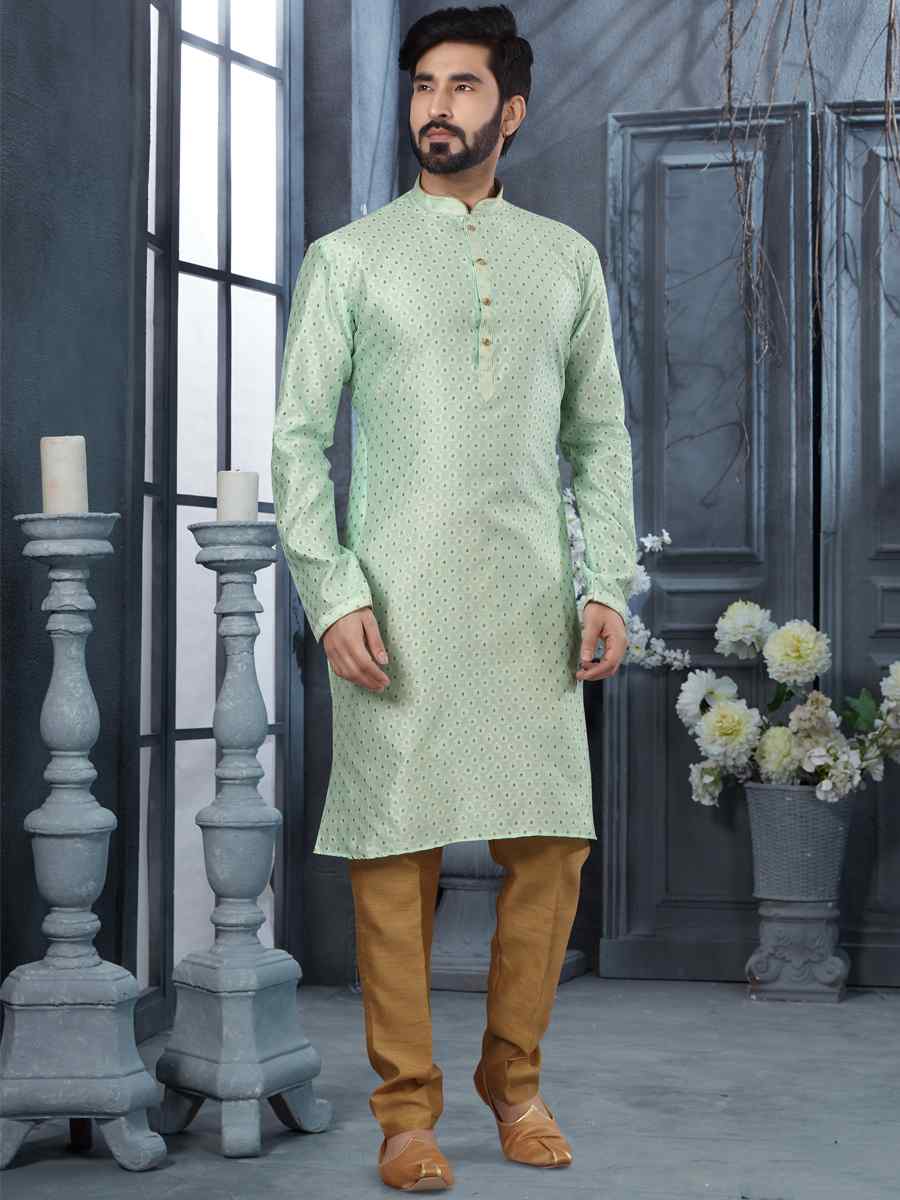 Rama Green Jacquard Woven Festival Party Kurta