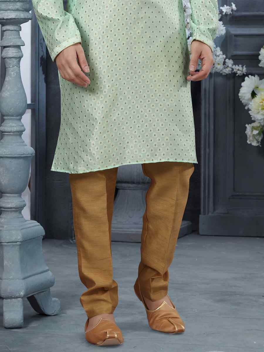 Rama Green Jacquard Woven Festival Party Kurta
