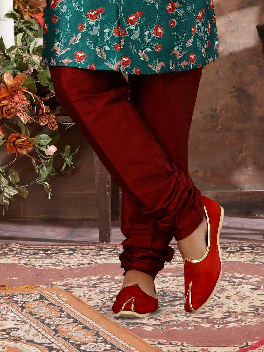 Rama Green Jacquard Woven Festival Wedding Sherwani