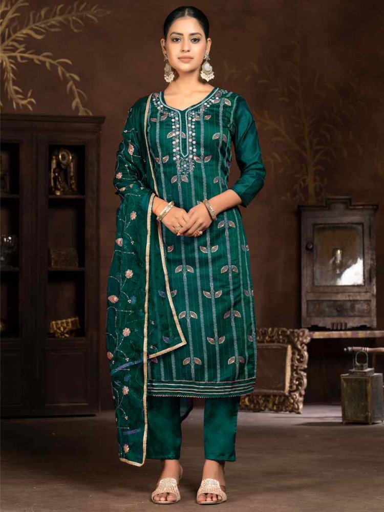 Rama Green Modal Cotton Jacquard Embroidered Casual Festival Pant Salwar Kameez