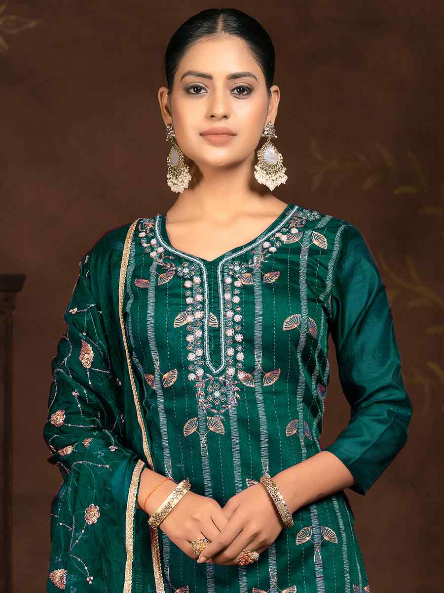 Rama Green Modal Cotton Jacquard Embroidered Casual Festival Pant Salwar Kameez