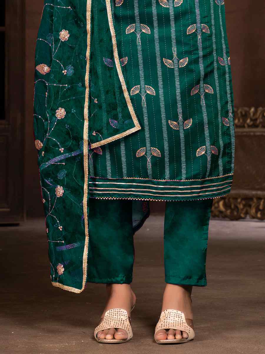 Rama Green Modal Cotton Jacquard Embroidered Casual Festival Pant Salwar Kameez