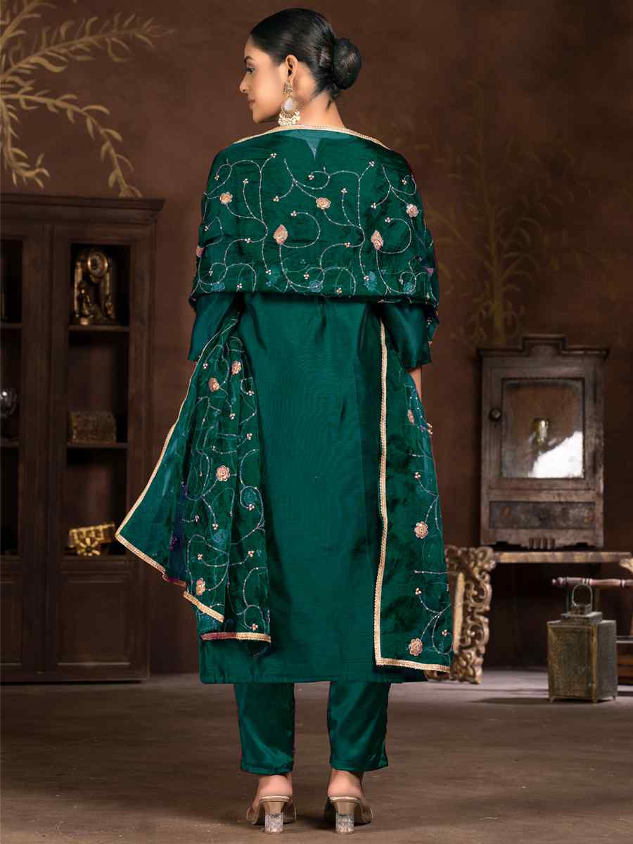 Rama Green Modal Cotton Jacquard Embroidered Casual Festival Pant Salwar Kameez