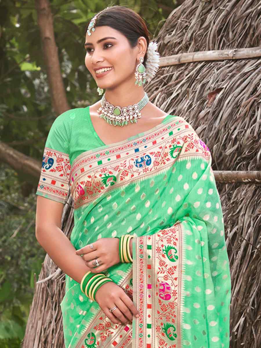 Rama Green Paithani Silk Handwoven Wedding Festival Heavy Border Saree
