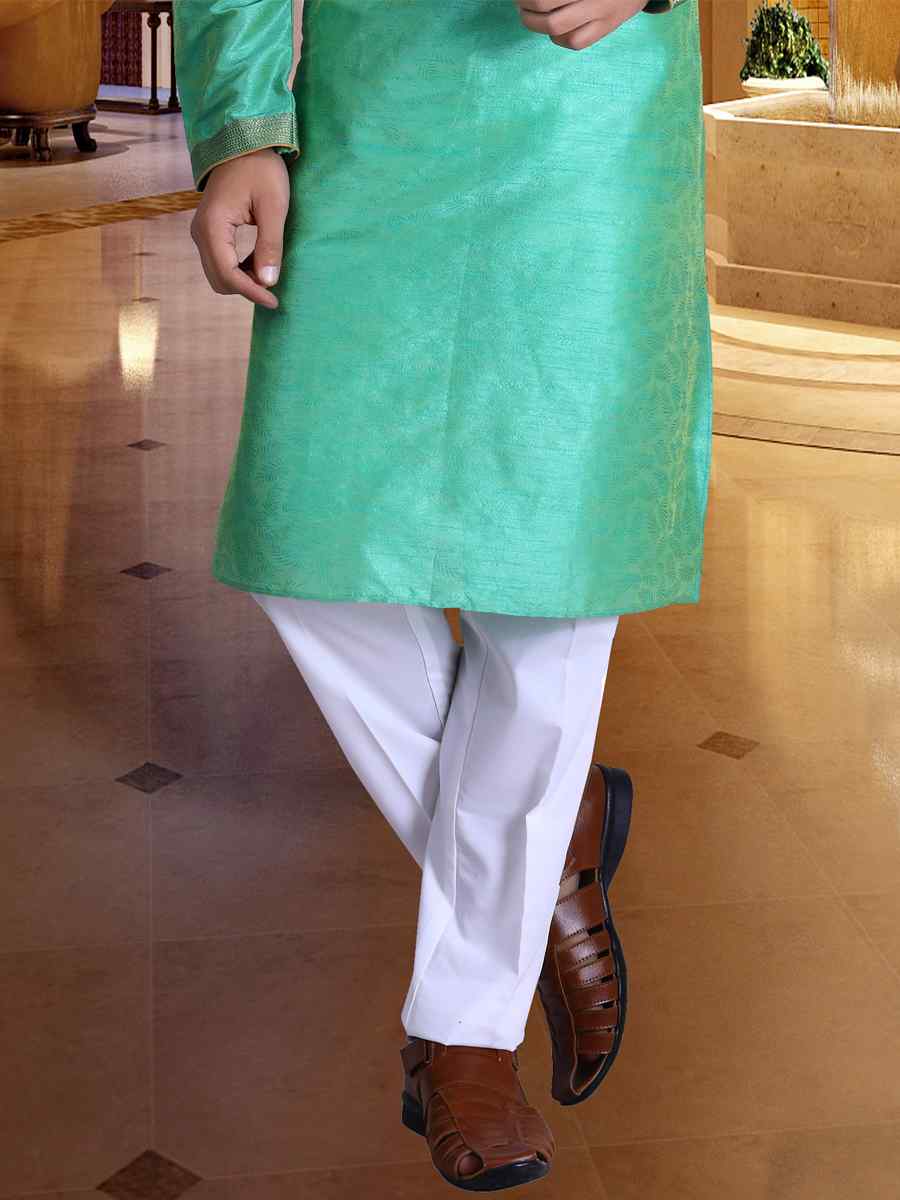 Rama Green Pure Cotton Jacquard Woven Festival Kurta