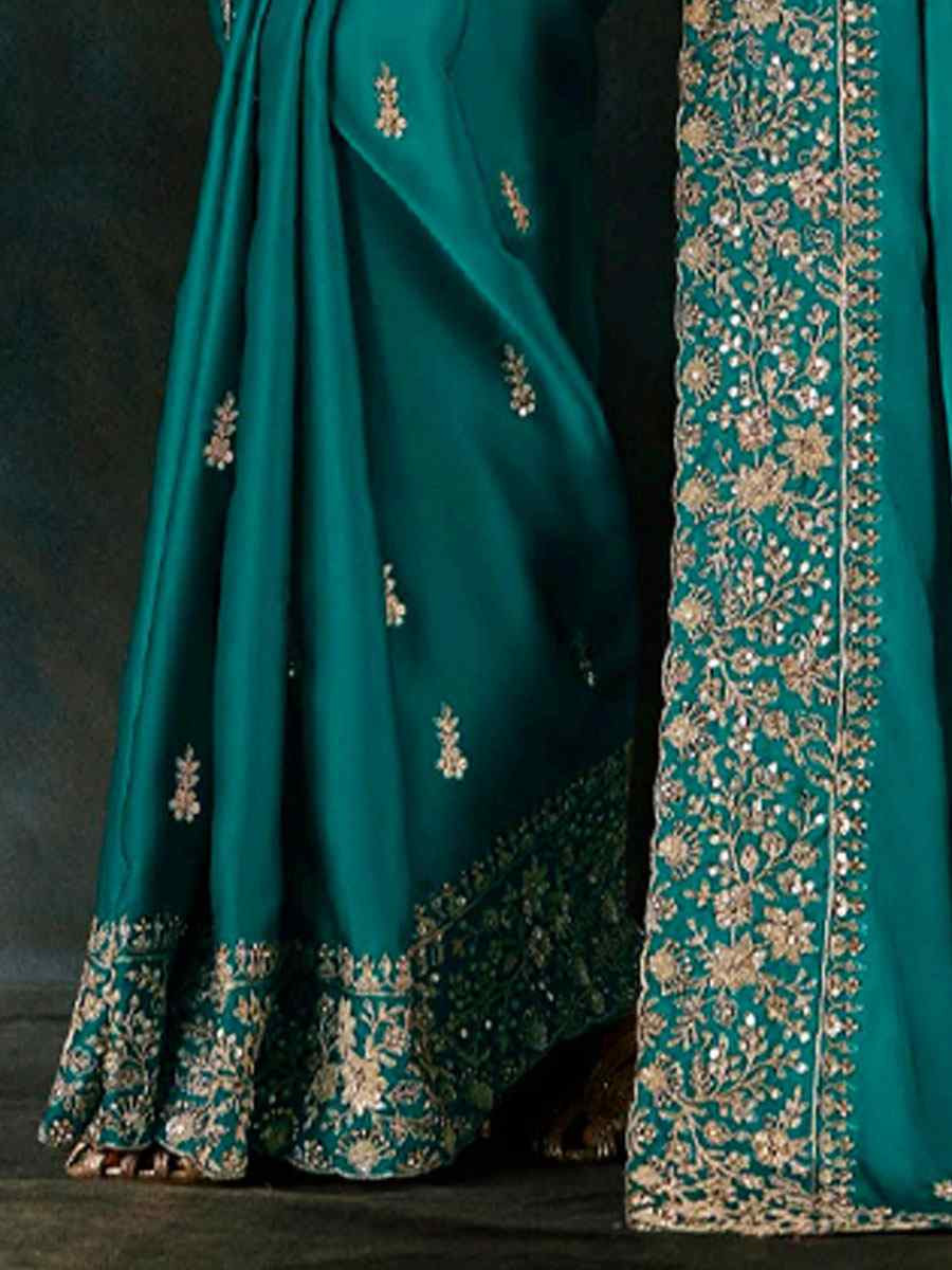 Rama Green Pure Silk Embroidery Bridal Reception Festival Wedding Fancy Classic Heavy Border Saree