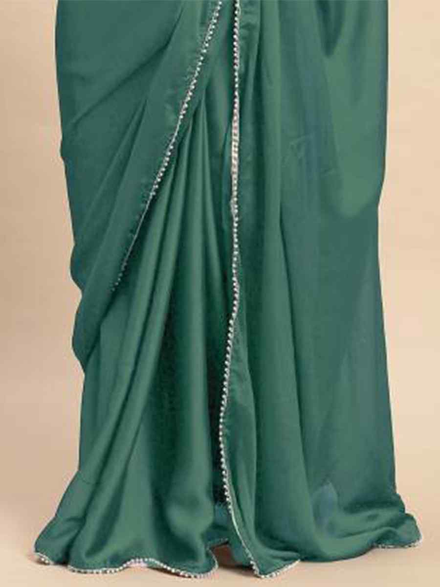Rama Green Satin Silk Georgette Handwoven Casual Festival Classic Style Saree