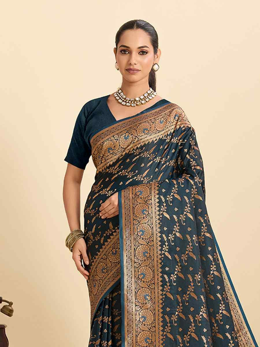 Rama Green Satin Silk Zari Handwoven Bridal Reception Festival Wedding Fancy Heavy Border Saree