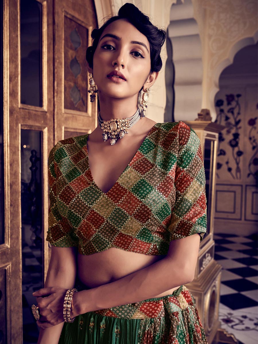 Rama Green Silk Embroidered Bridesmaid Wedding Heavy Border Lehenga Choli