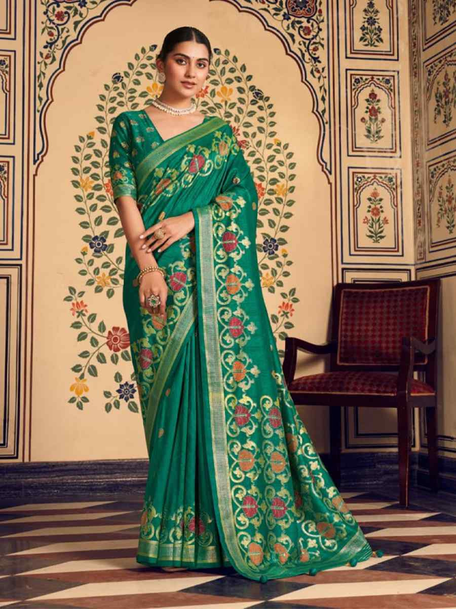 Rama Green Silk Handwoven Festival Wedding Fancy Heavy Border Saree