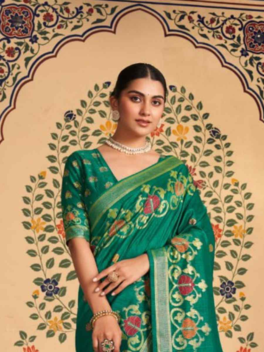 Rama Green Silk Handwoven Festival Wedding Fancy Heavy Border Saree