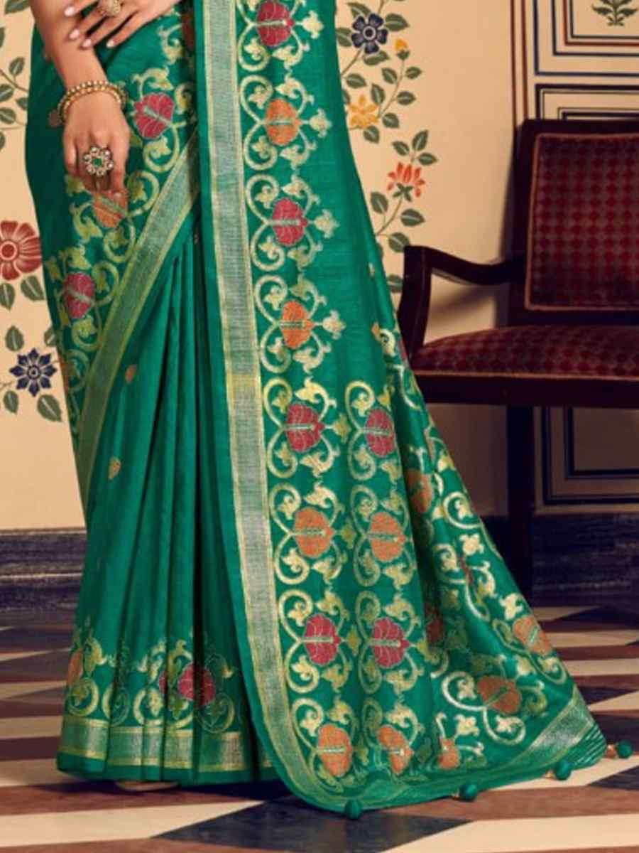 Rama Green Silk Handwoven Festival Wedding Fancy Heavy Border Saree