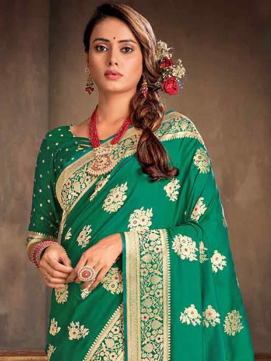 Rama Green Silk Handwoven Wedding Festival Heavy Border Saree