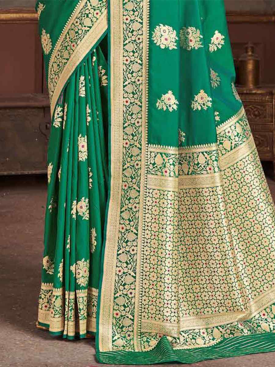 Rama Green Silk Handwoven Wedding Festival Heavy Border Saree