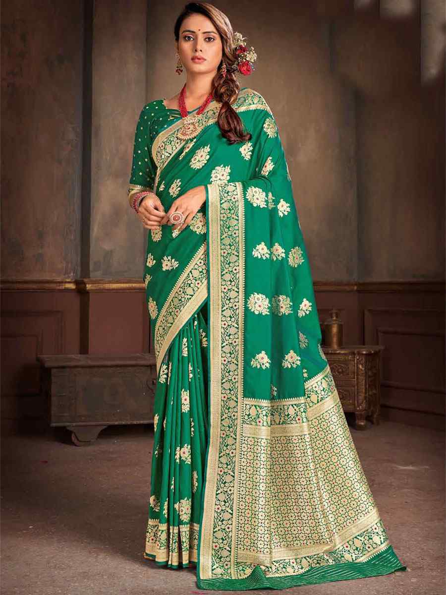Rama Green Silk Handwoven Wedding Festival Heavy Border Saree
