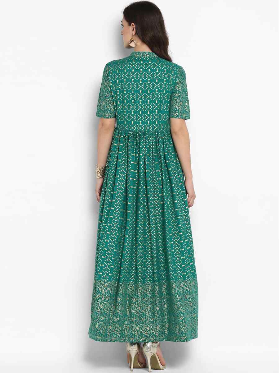 Rama Green Viscose Rayon Handwoven Festival Casual Gown