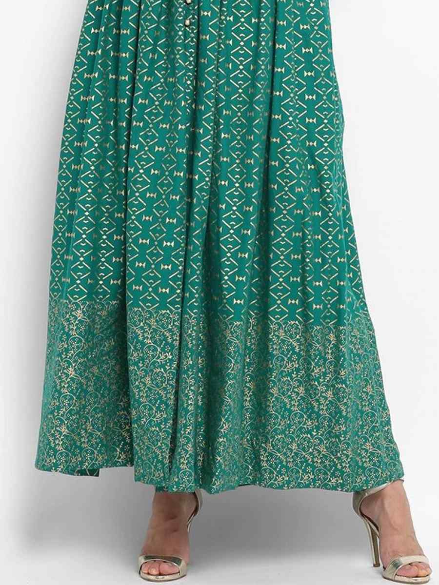 Rama Green Viscose Rayon Handwoven Festival Casual Gown