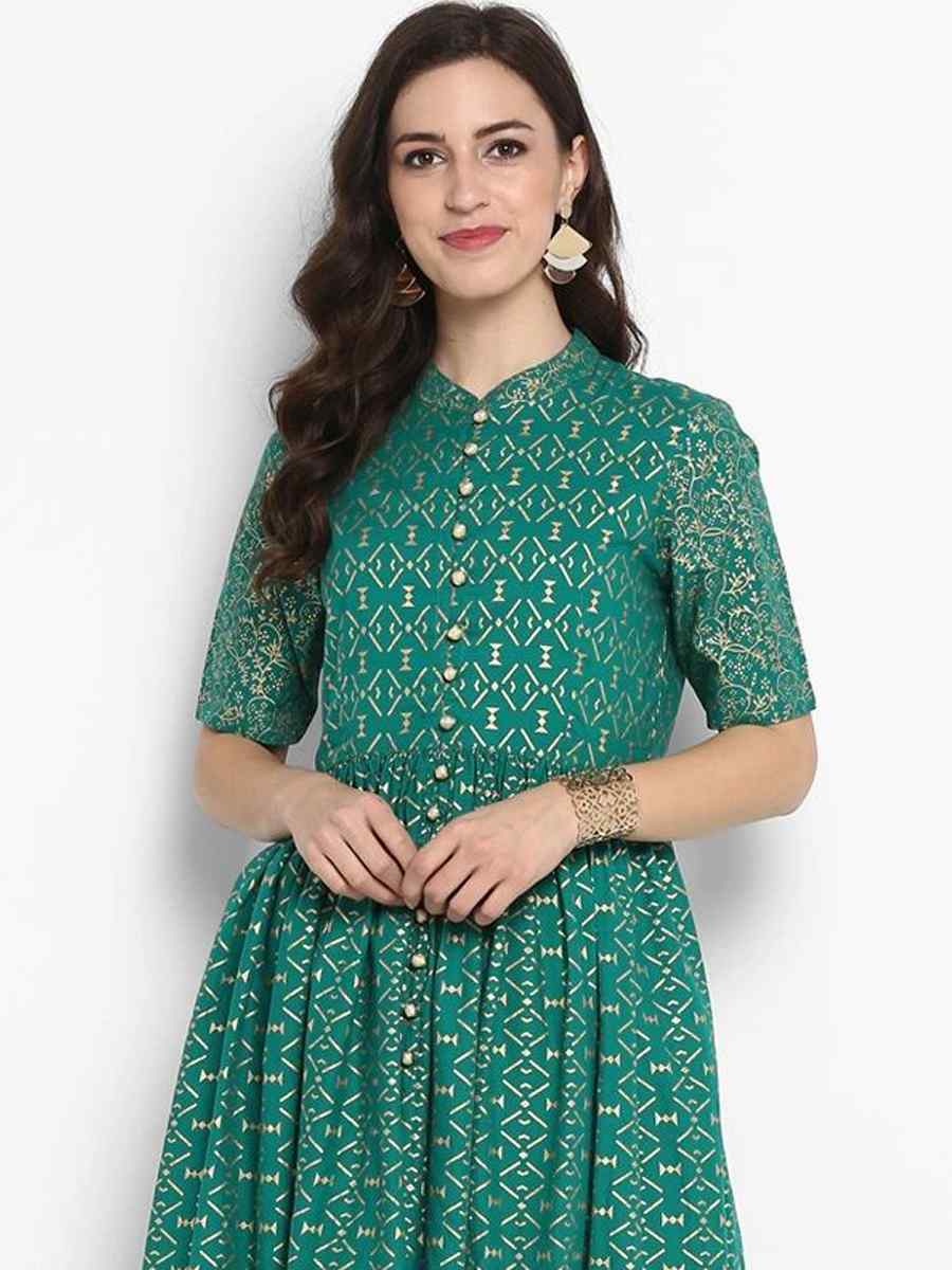 Rama Green Viscose Rayon Handwoven Festival Casual Gown