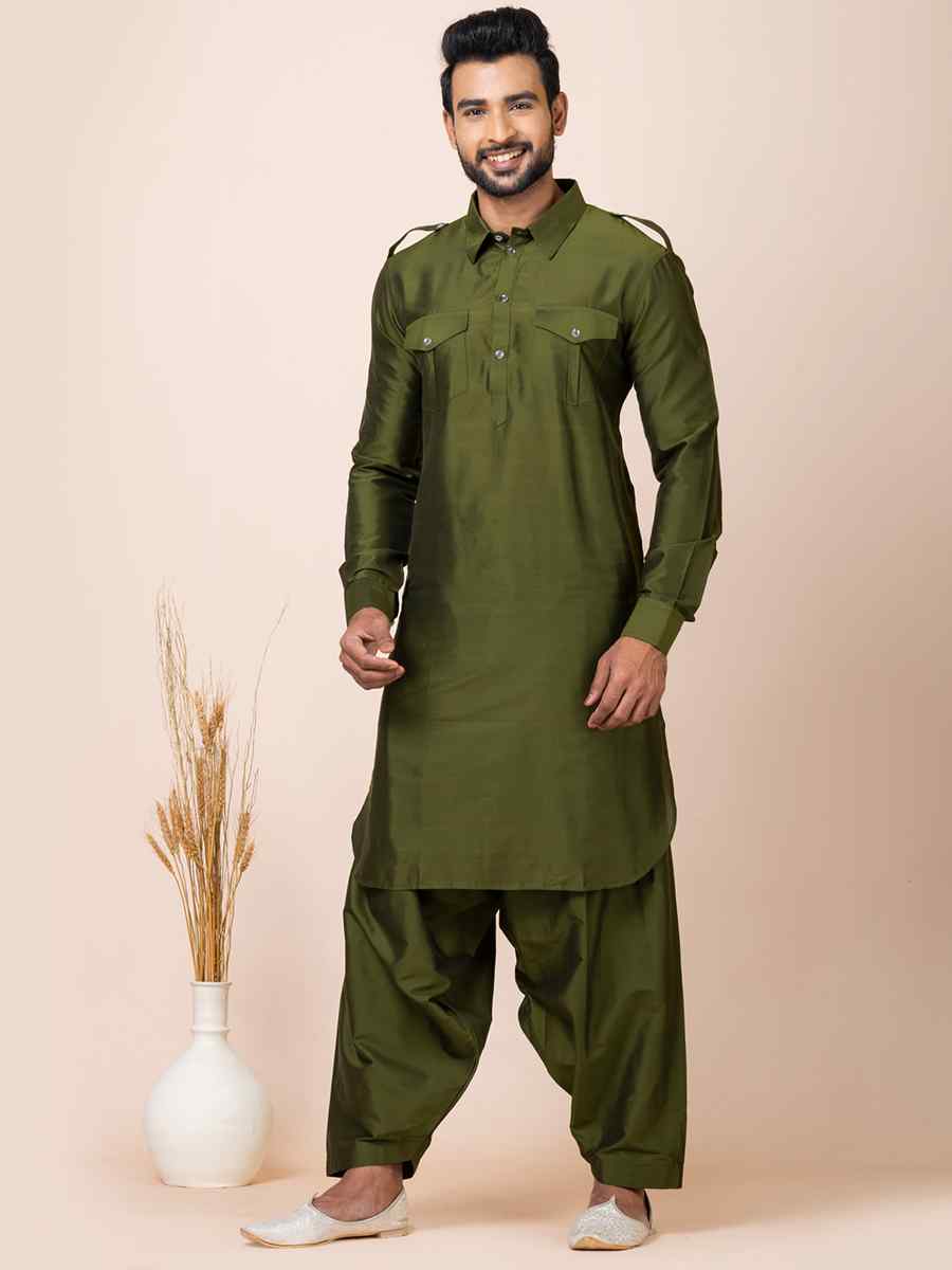 Rama Green Viscose Woven Festival Mehendi Kurta