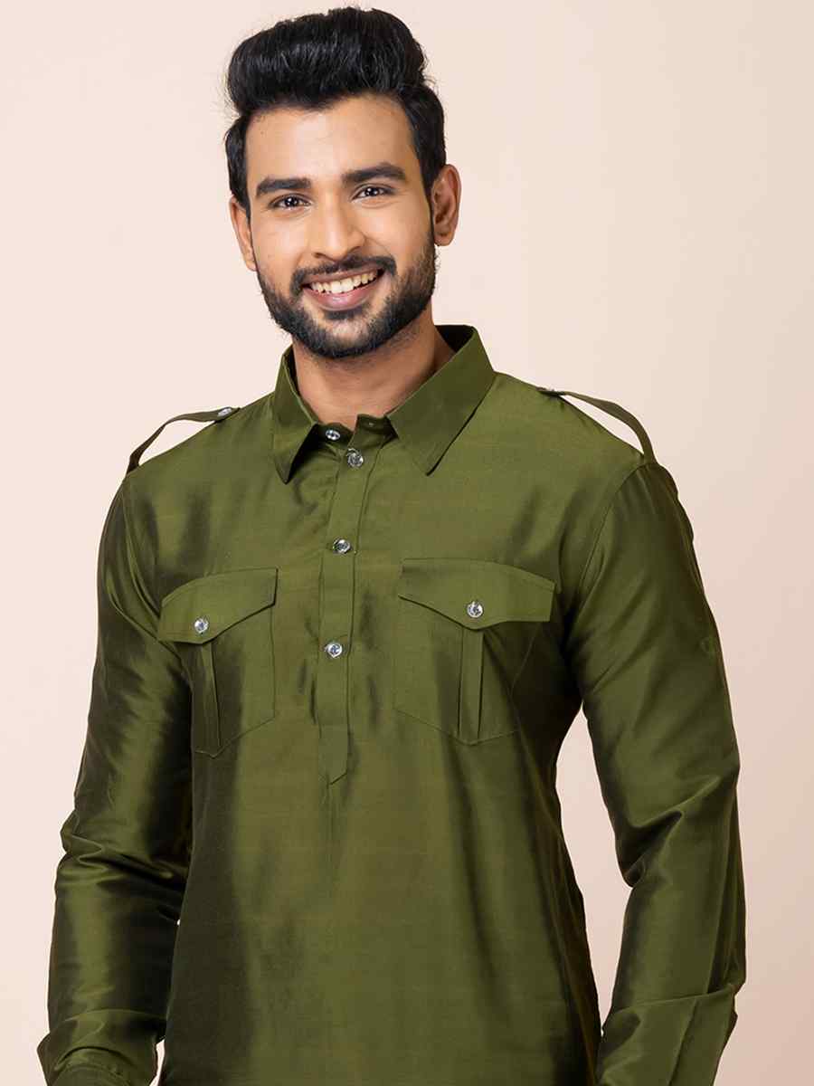 Rama Green Viscose Woven Festival Mehendi Kurta