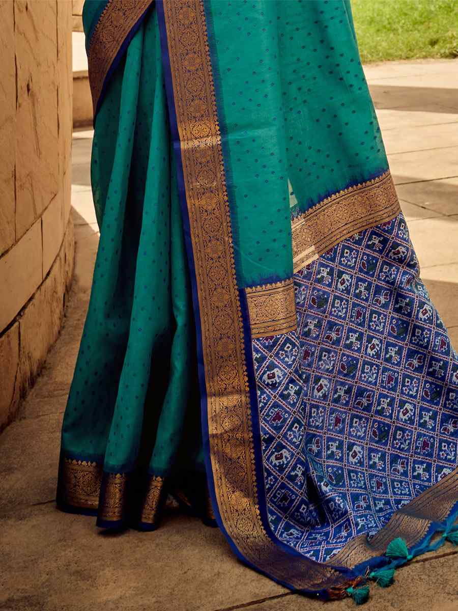 Rama Green Weaving Silk Handwoven Wedding Festival Heavy Border Saree