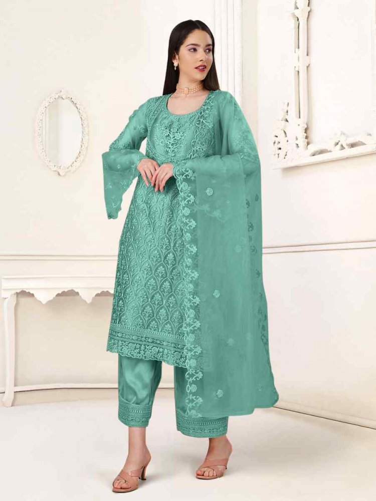 Rama Heavy Butterfly Net Embroidered Festival Party Pant Salwar Kameez