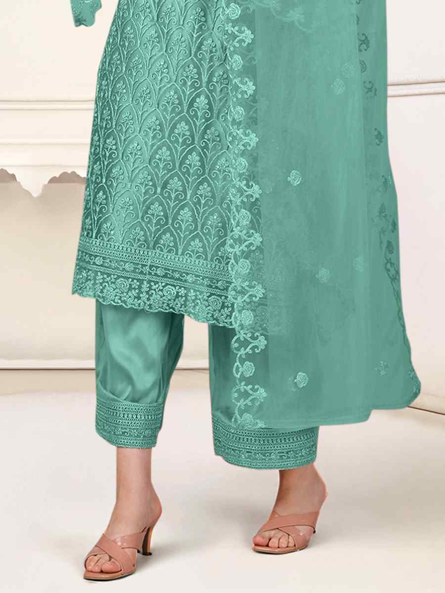 Rama Heavy Butterfly Net Embroidered Festival Party Pant Salwar Kameez