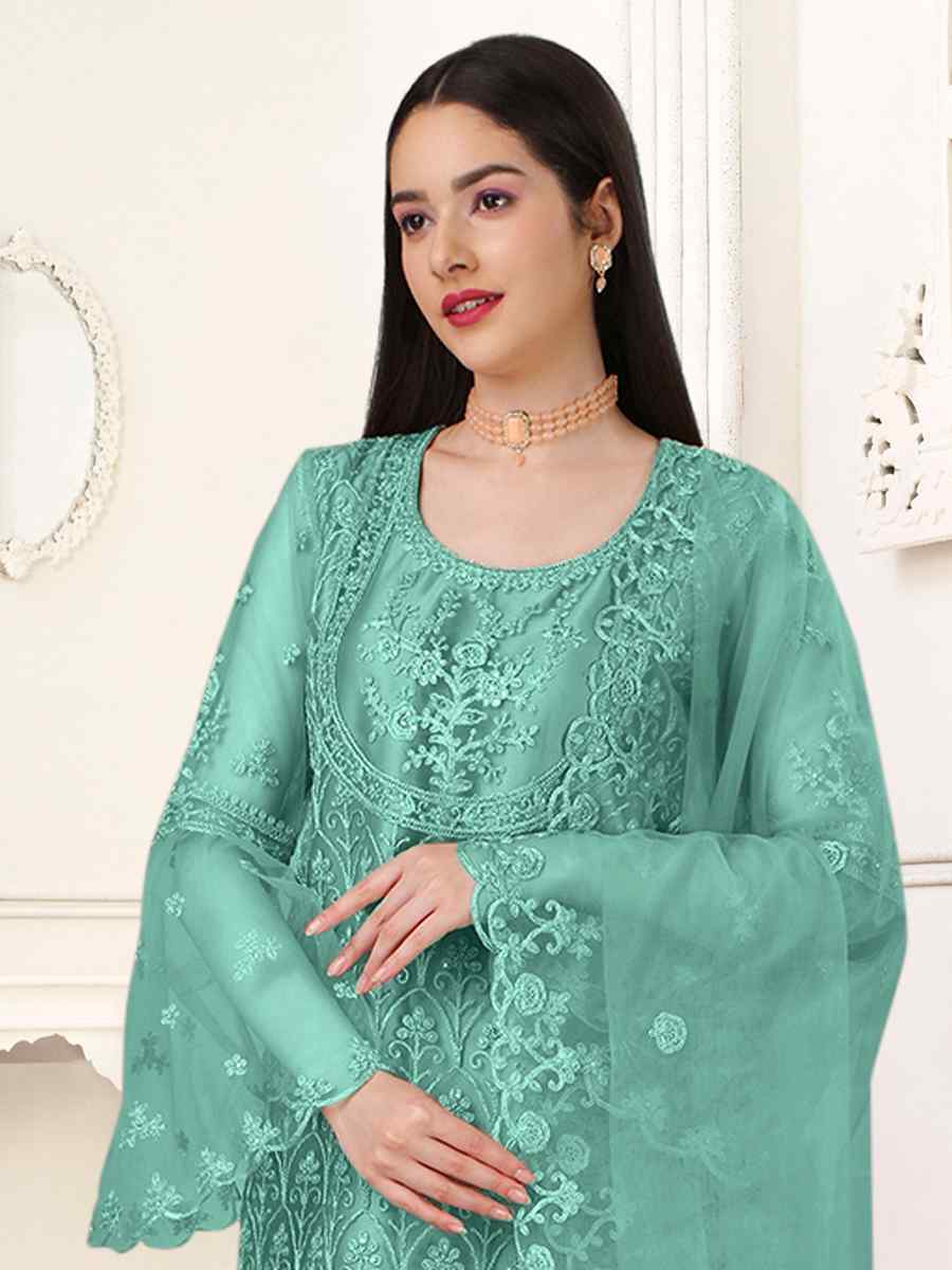 Rama Heavy Butterfly Net Embroidered Festival Party Pant Salwar Kameez
