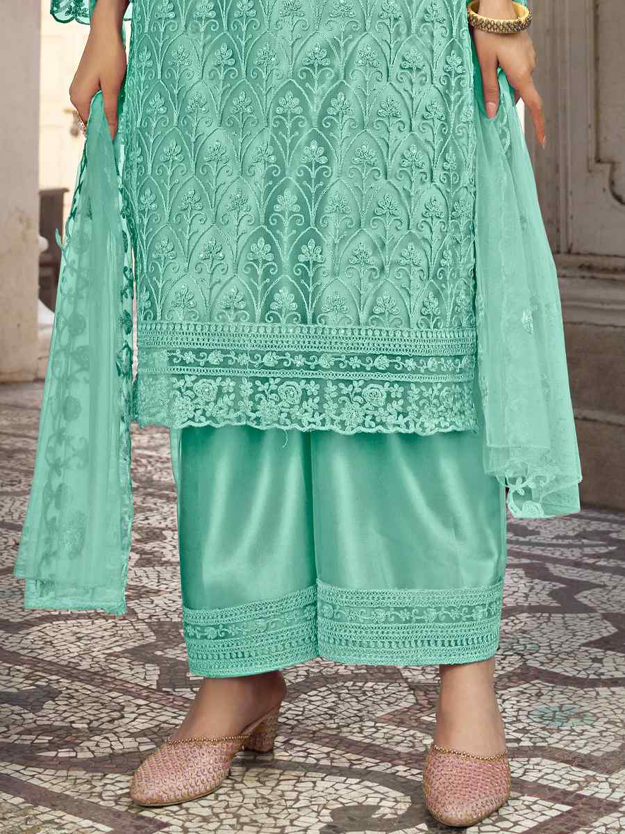 Rama Heavy Butterfly Net Embroidered Festival Wedding Pant Salwar Kameez