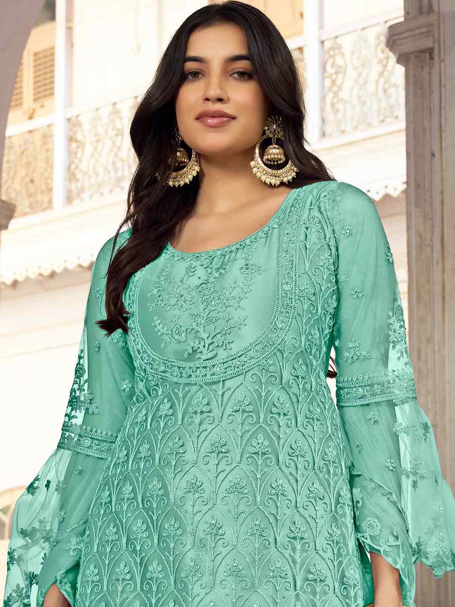 Rama Heavy Butterfly Net Embroidered Festival Wedding Pant Salwar Kameez