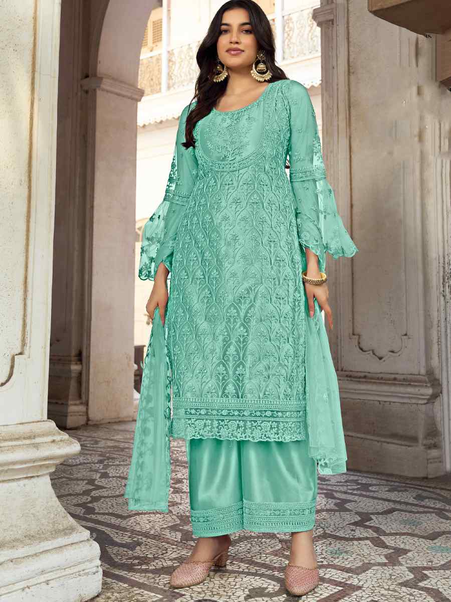 Rama Heavy Butterfly Net Embroidered Festival Wedding Pant Salwar Kameez