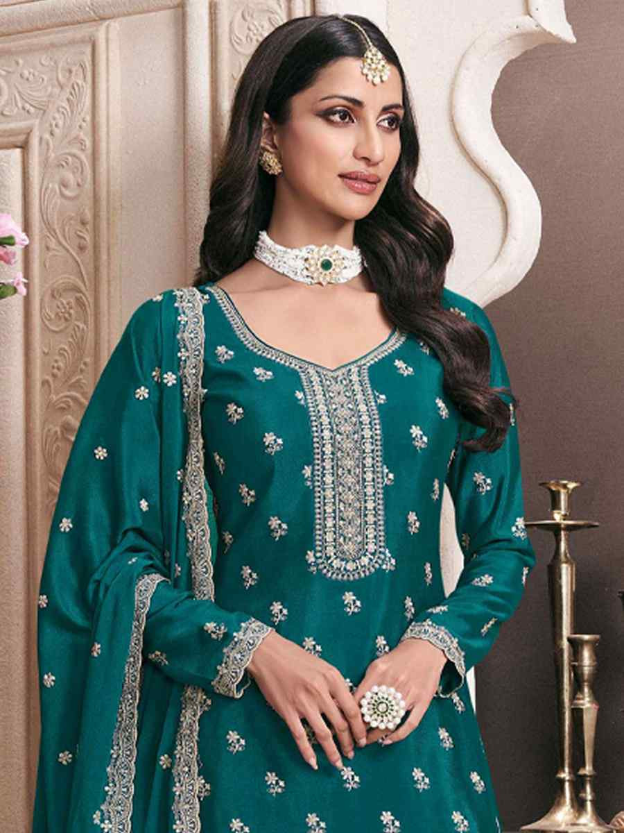 Rama Heavy Chinon Embroidered Festival Wedding Sharara Pant Salwar Kameez