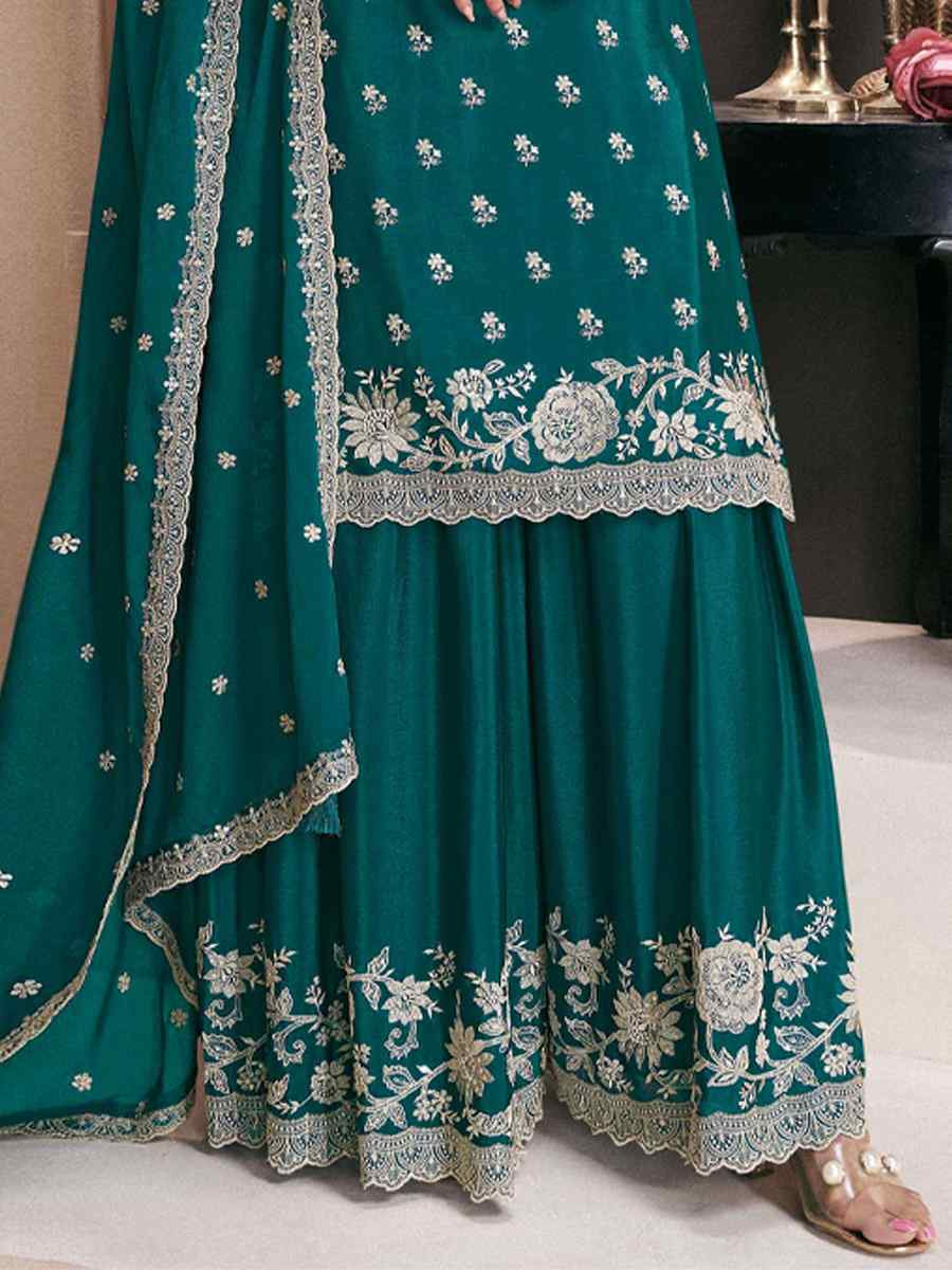 Rama Heavy Chinon Embroidered Festival Wedding Sharara Pant Salwar Kameez