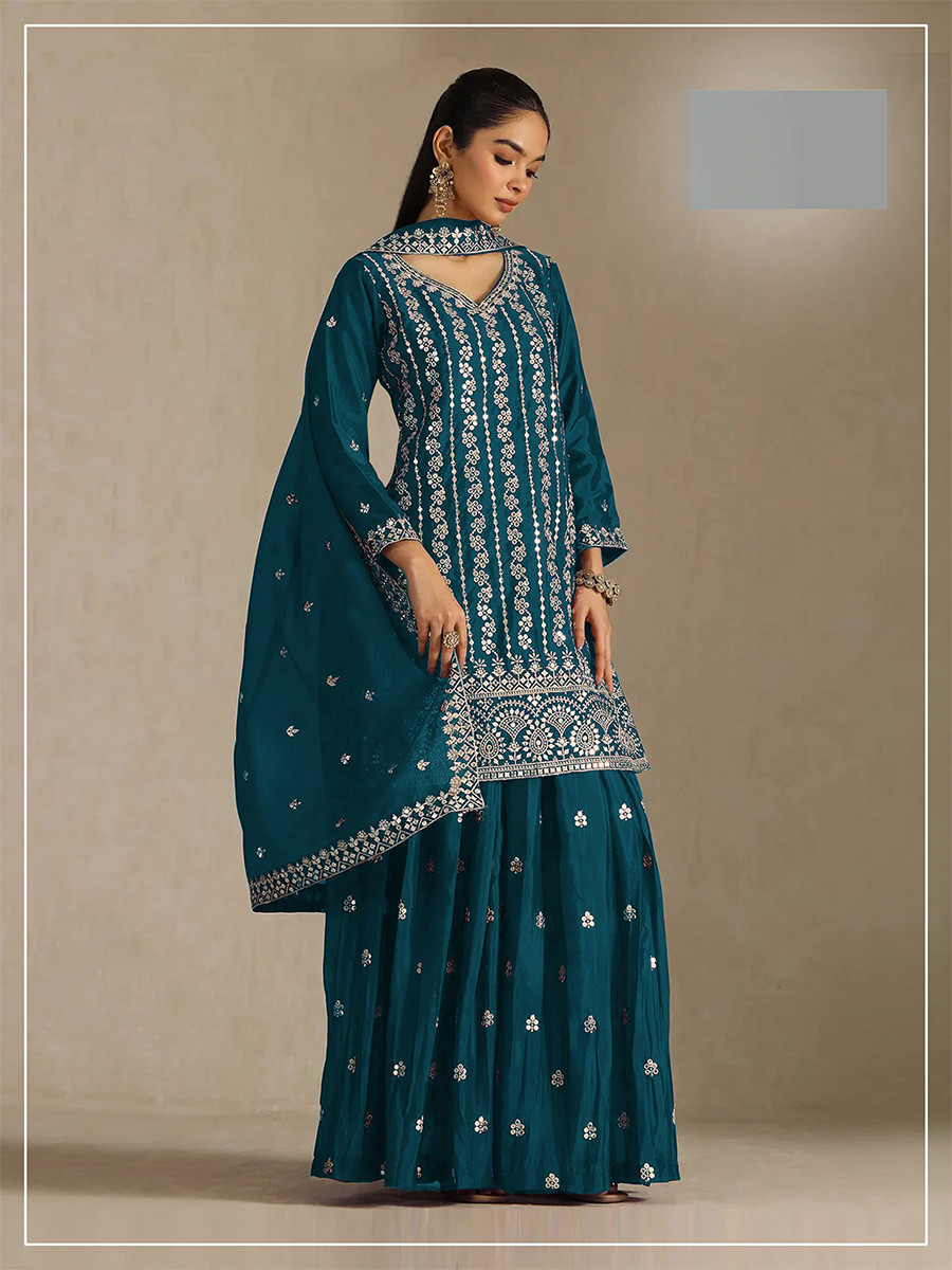 Rama Heavy Chinon Embroidery Sequins Wedding Party Festival Casual Palazzo Pant Salwar Kameez