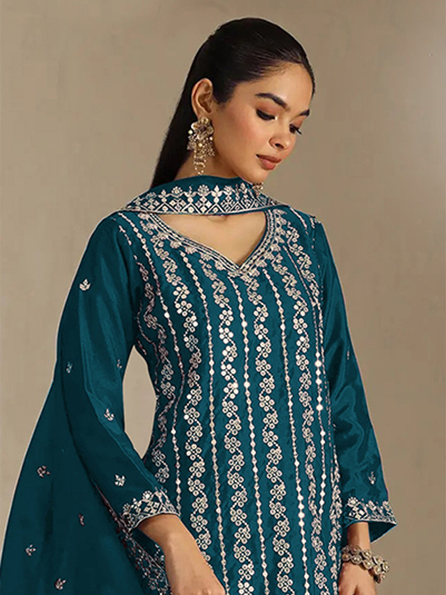 Rama Heavy Chinon Embroidery Sequins Wedding Party Festival Casual Palazzo Pant Salwar Kameez
