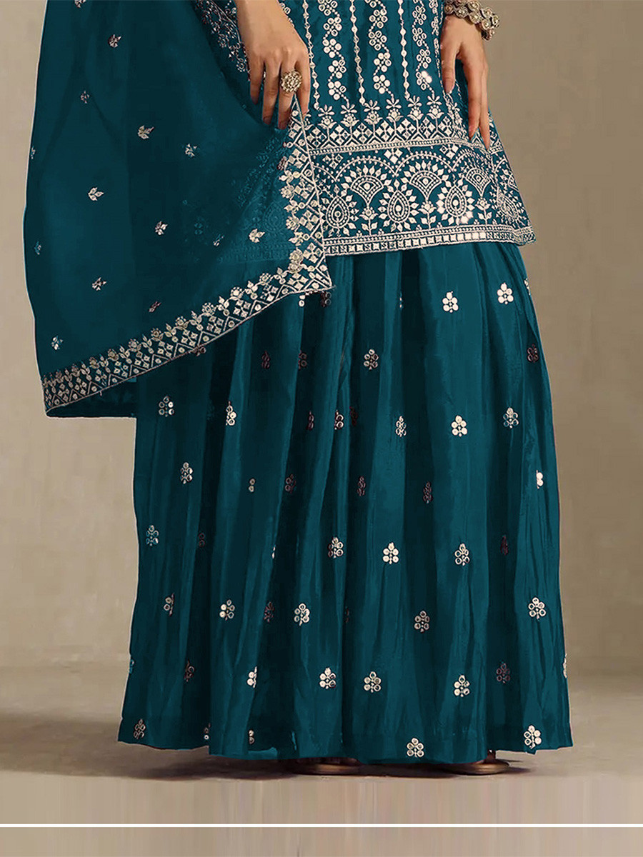 Rama Heavy Chinon Embroidery Sequins Wedding Party Festival Casual Palazzo Pant Salwar Kameez