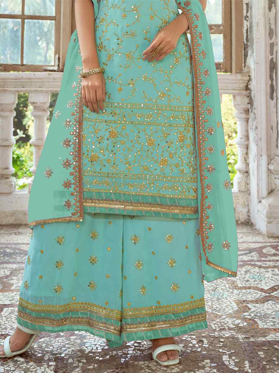 Rama Heavy Faux Georgette Embroidered Festival Wedding Palazzo Pant Salwar Kameez
