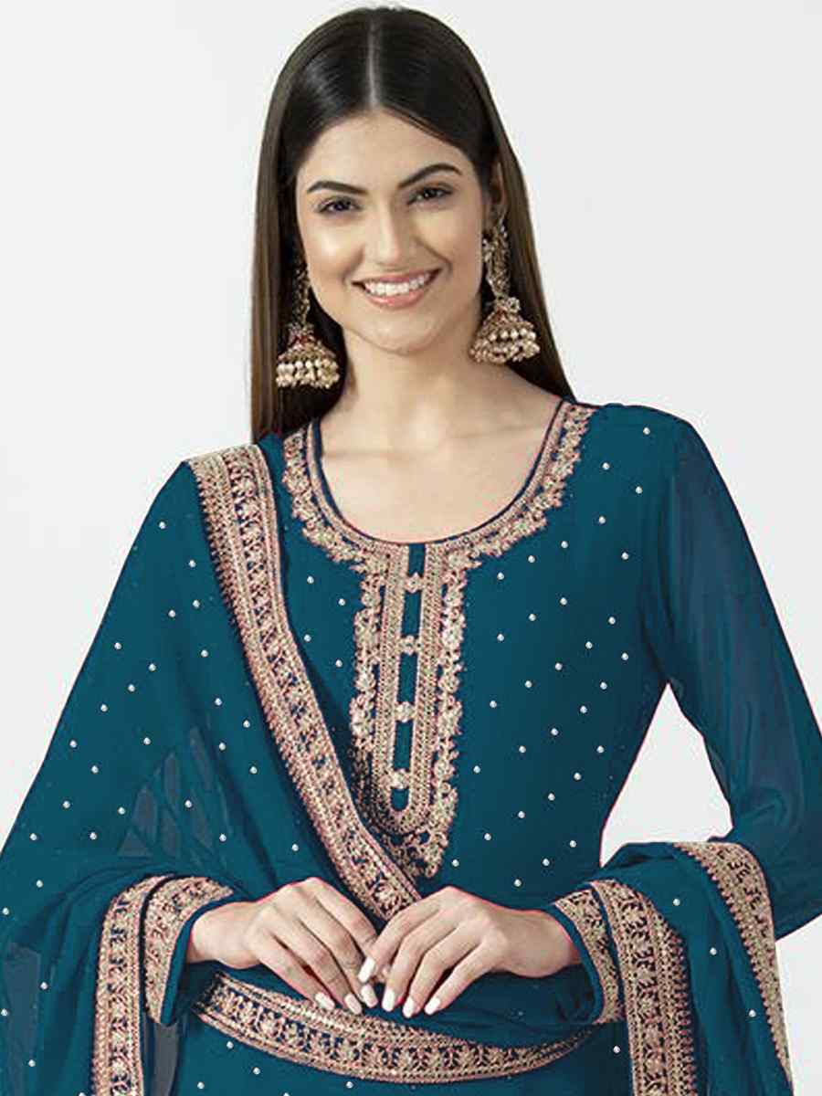 Rama Heavy Georgette Embroidered Festival Party Ready Palazzo Pant Salwar Kameez