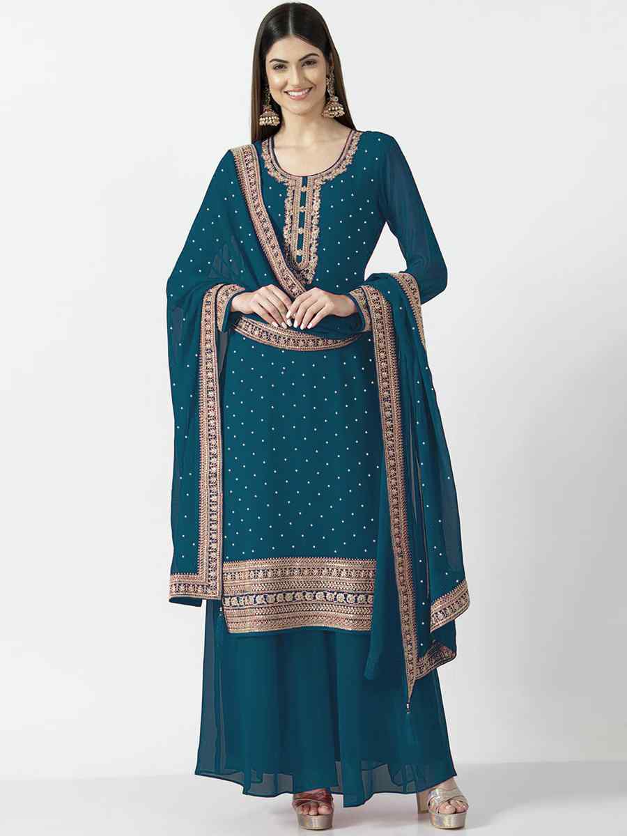 Rama Heavy Georgette Embroidered Festival Party Ready Palazzo Pant Salwar Kameez