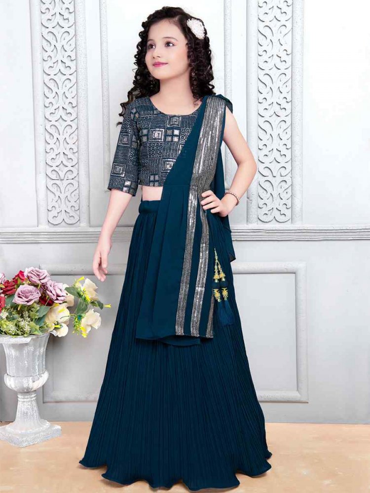 Rama Heavy Georgette Embroidered Party Festival Lehengas Girls Wear