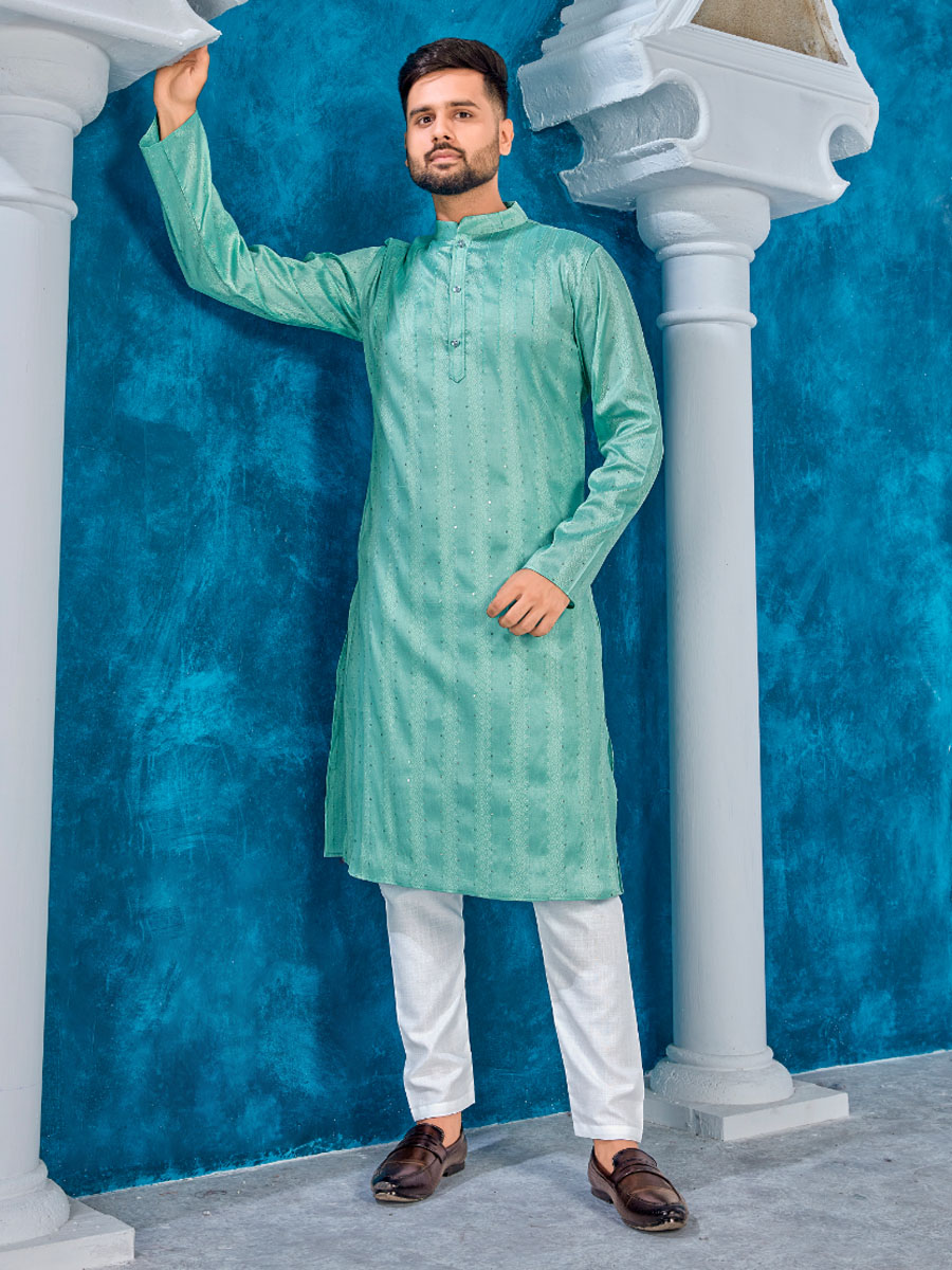 Rama Heavy Jacquard Silk Woven Festival Party Kurta