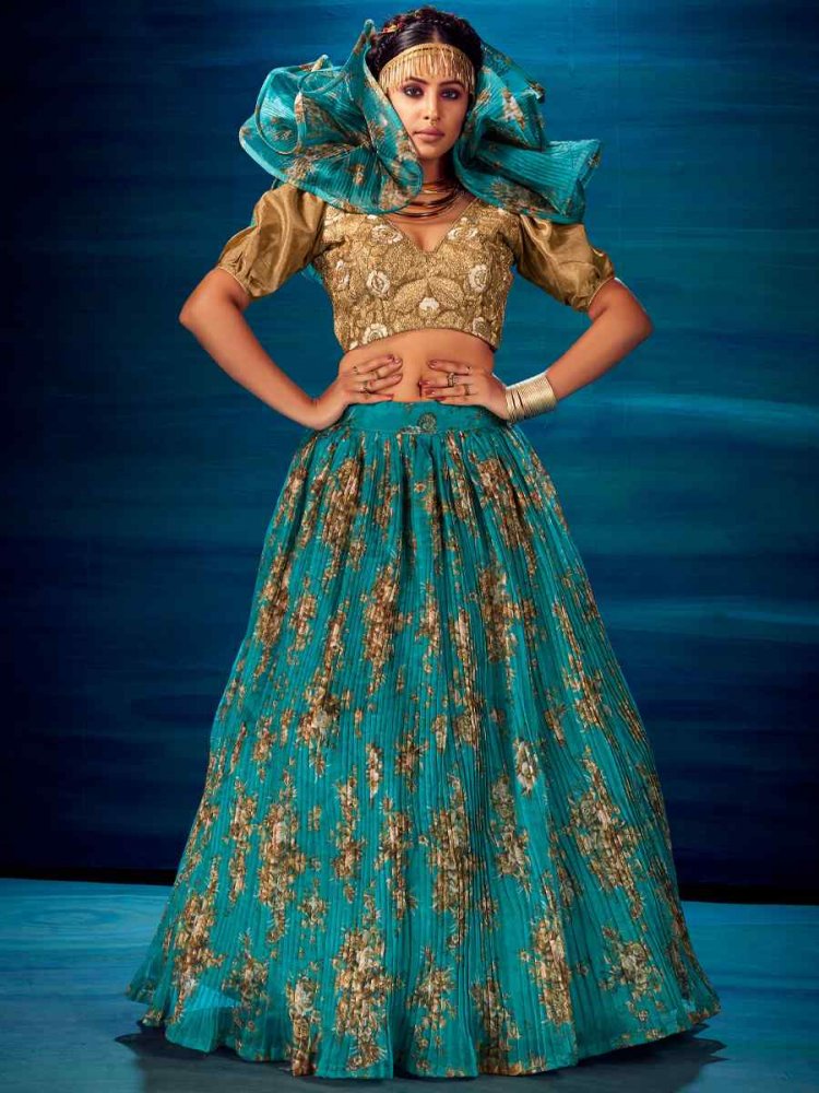 Rama Heavy Organza Embroidered Festival Wedding Circular Lehenga Choli